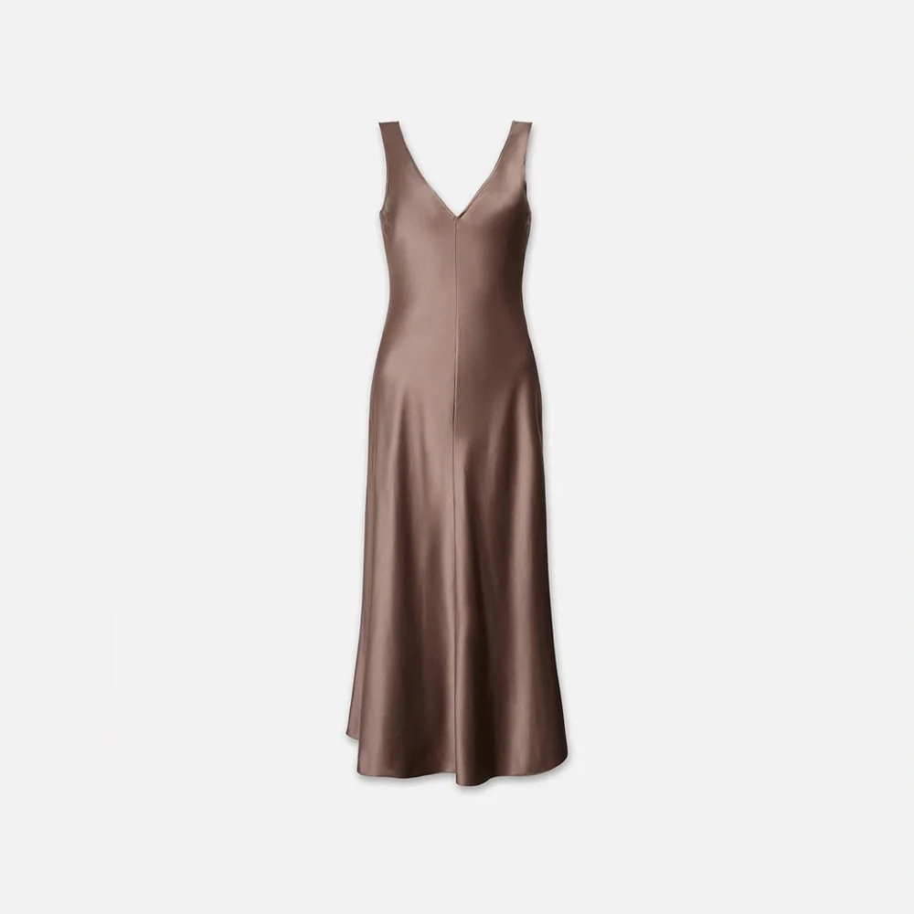 NWT $628 Frame Savannah Silk Satin Midi Dress In Cypress